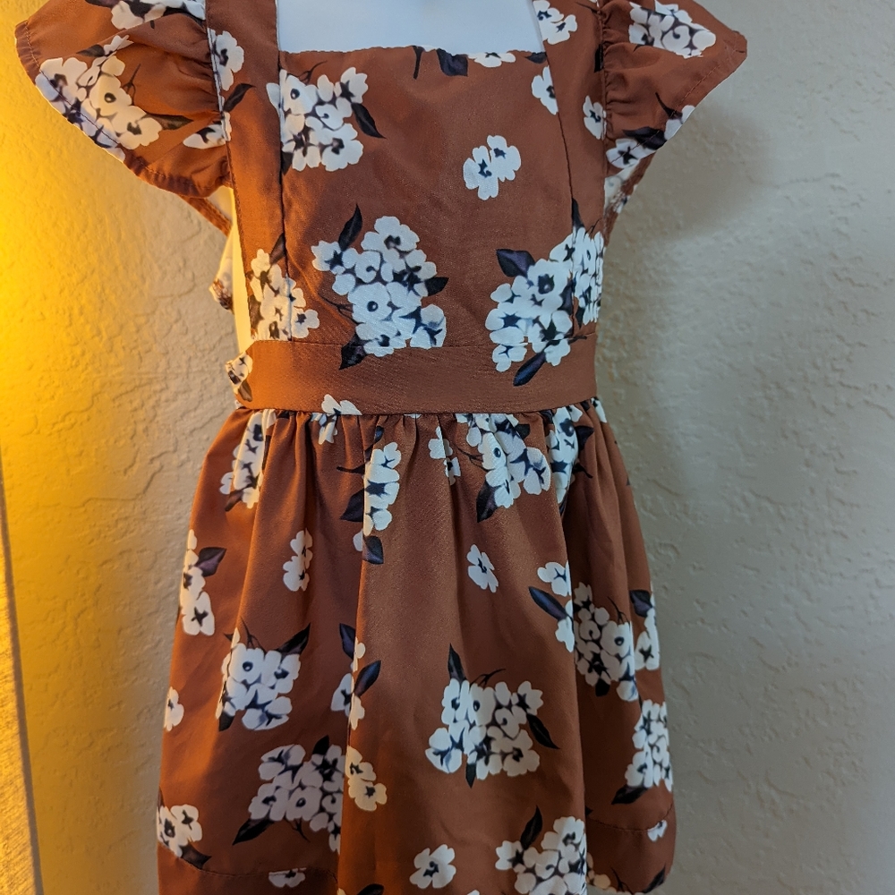 Little Girls Brown Satin Floral Boutique Blouse.